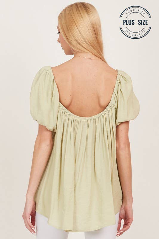 CSP9093P. PLUS OPEN BACK SQUARE NECK SOLID PRINCESS TOP: SAGE / 2X
