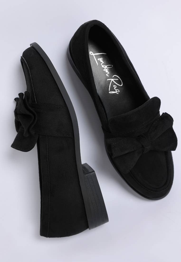 Havisham Bow Accent Heeled Loafers: Black / US-7 / UK-5 / EU-38