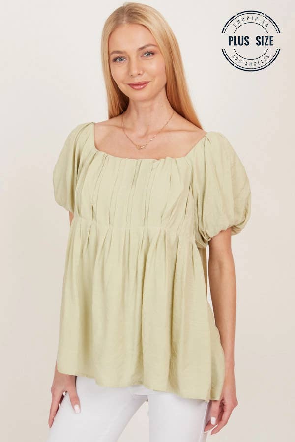 CSP9093P. PLUS OPEN BACK SQUARE NECK SOLID PRINCESS TOP: SAGE / 2X