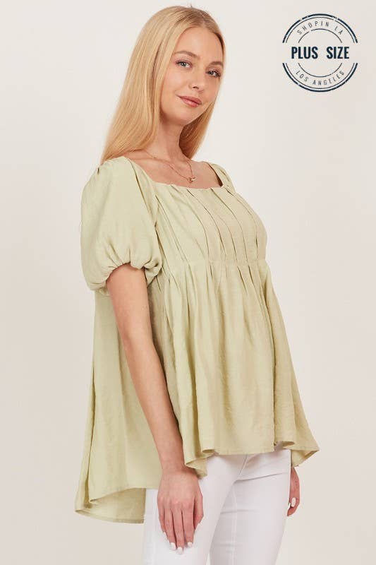 CSP9093P. PLUS OPEN BACK SQUARE NECK SOLID PRINCESS TOP: SAGE / 2X