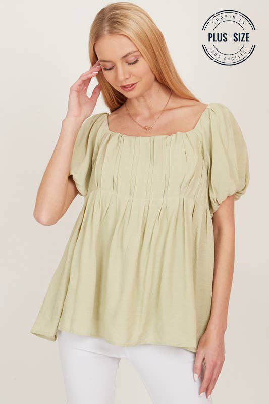 CSP9093P. PLUS OPEN BACK SQUARE NECK SOLID PRINCESS TOP: SAGE / 2X