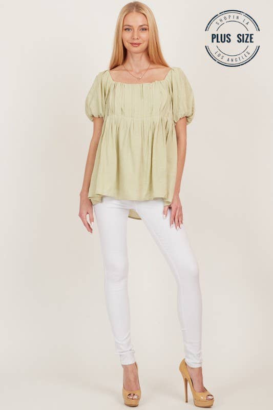 CSP9093P. PLUS OPEN BACK SQUARE NECK SOLID PRINCESS TOP: SAGE / 2X