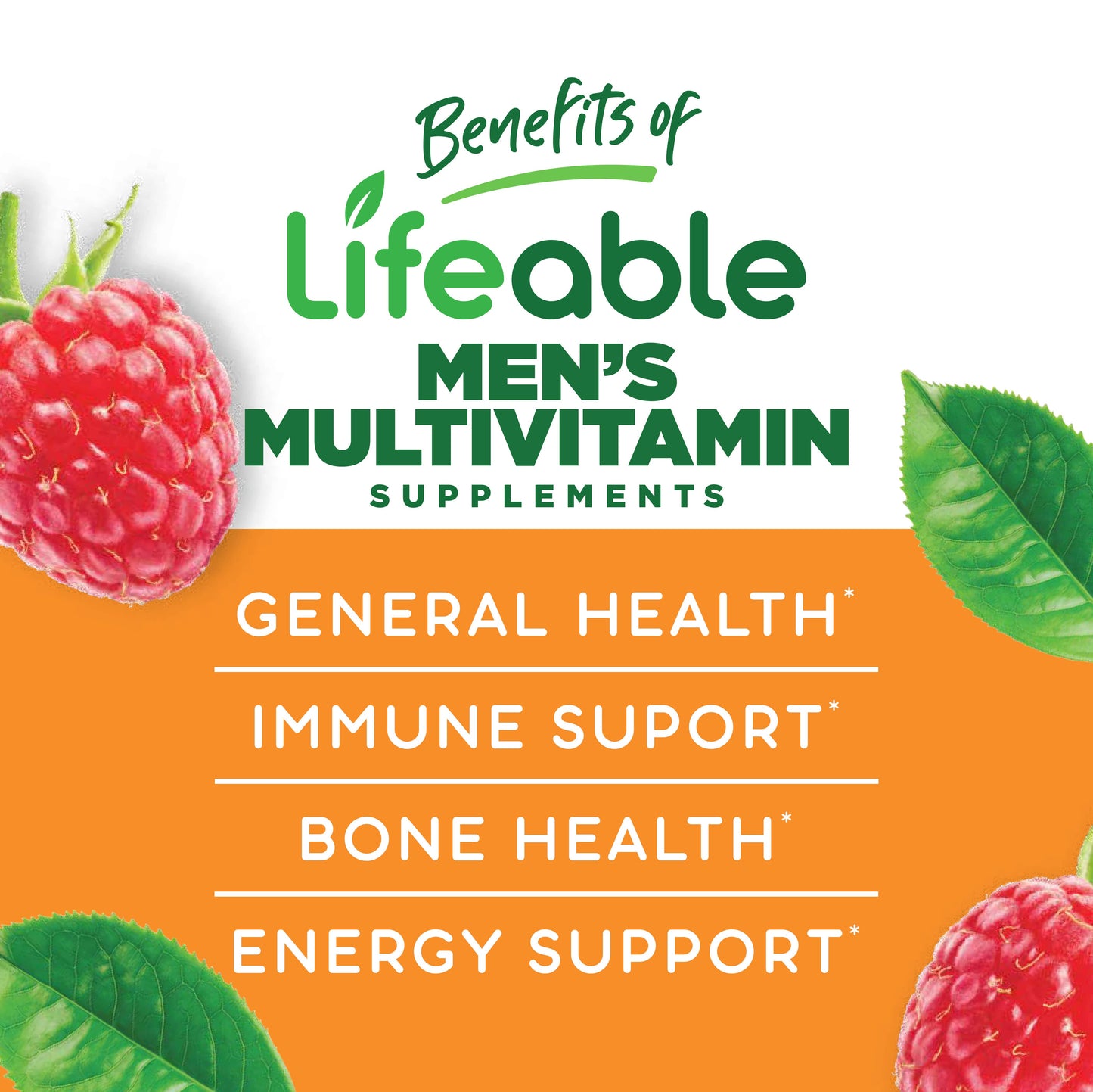 Lifeable Multivitamin for Men Gummies, Immunity & Digestion: Berry Flavor / 60 Gummies
