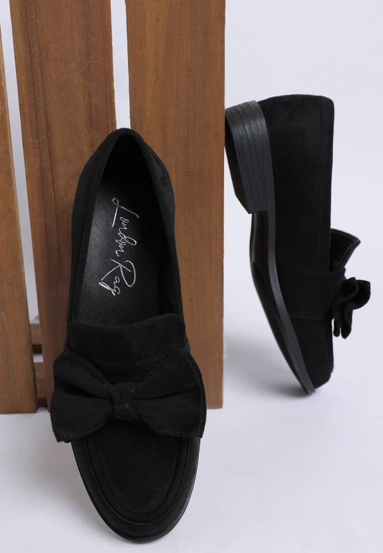Havisham Bow Accent Heeled Loafers: Black / US-7 / UK-5 / EU-38