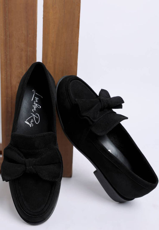 Havisham Bow Accent Heeled Loafers: Black / US-7 / UK-5 / EU-38