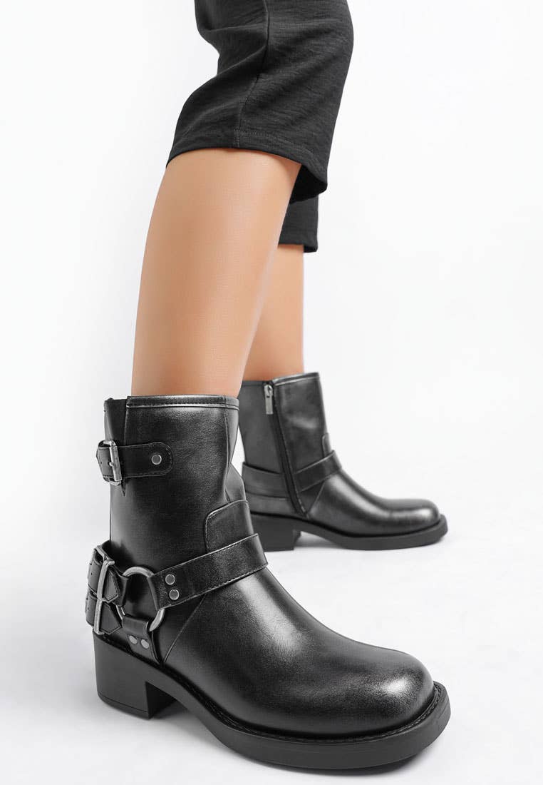 Caribou Harness Detail Biker Boots: Burgundy / US-7 / UK-5 / EU-38