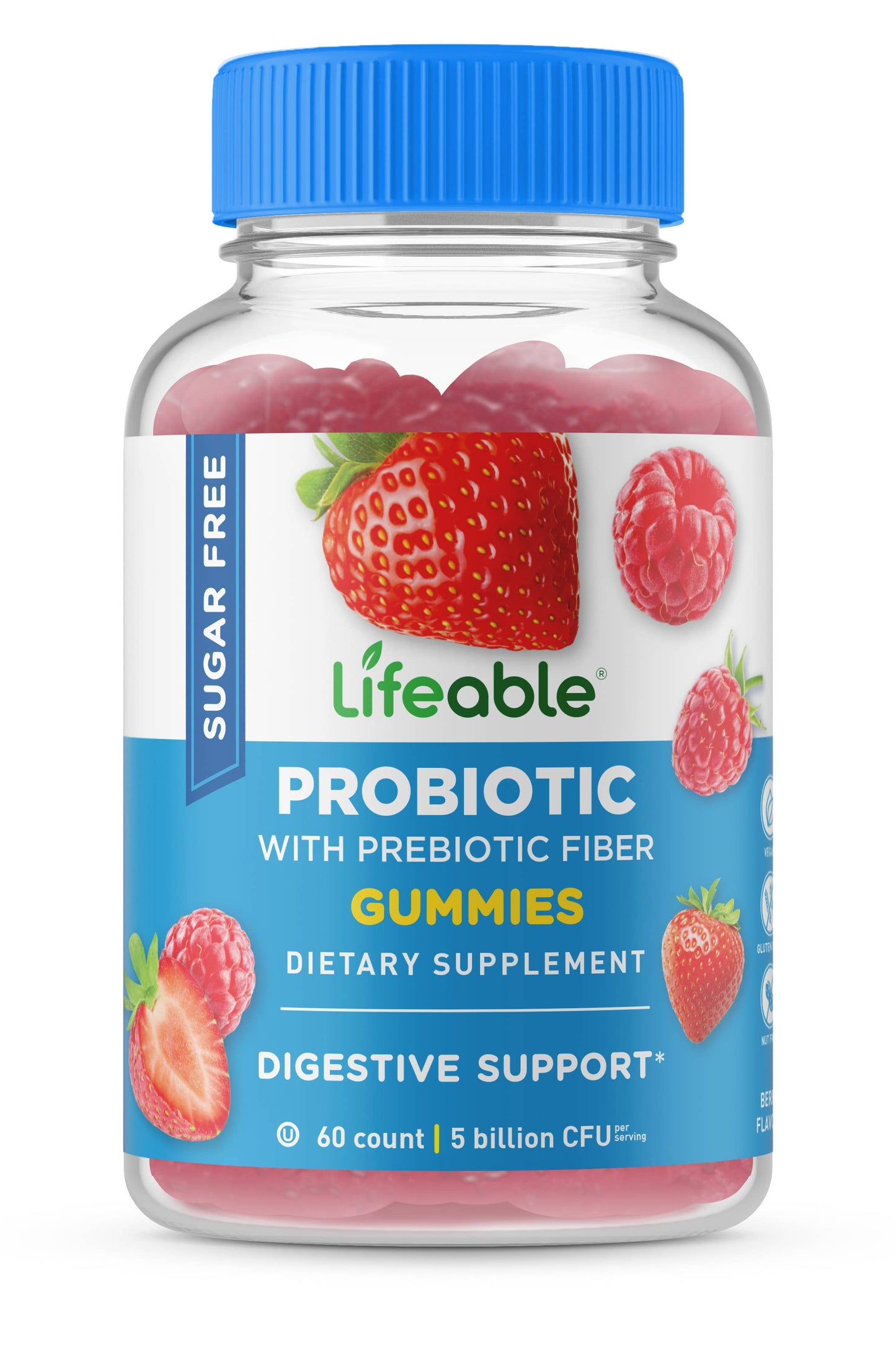 Lifeable Sugar Free Probiotics with Prebiotics Fiber Gummies: Berry Flavor / 60 Gummies