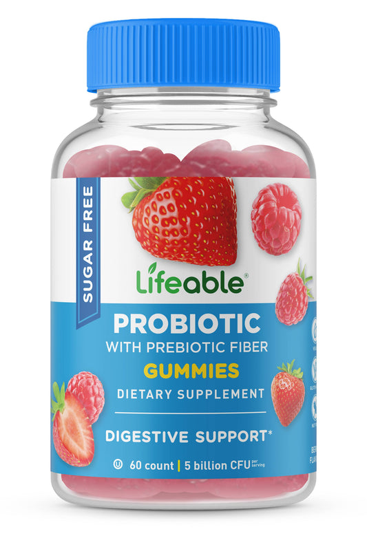Lifeable Sugar Free Probiotics with Prebiotics Fiber Gummies: Berry Flavor / 60 Gummies
