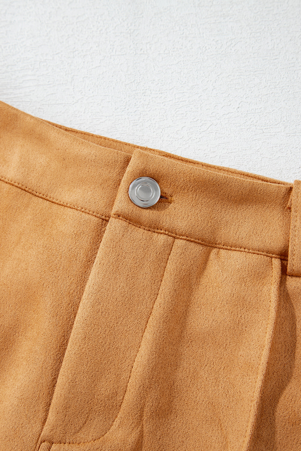 Brown Exposed Seam Flare Suede Pants with Pockets