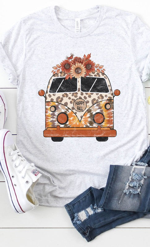 Leopard Floral Fall VW Bus Graphic Tee