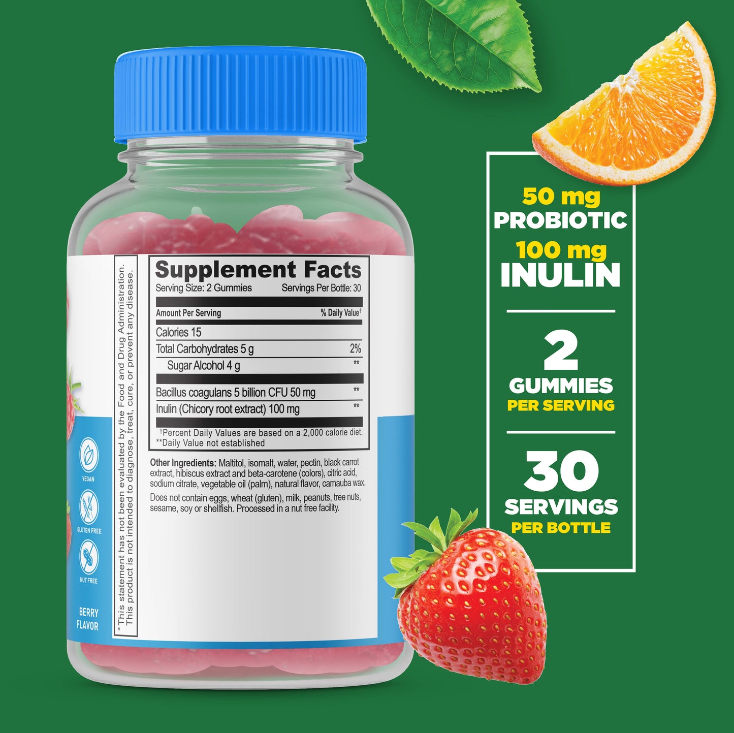 Lifeable Sugar Free Probiotics with Prebiotics Fiber Gummies: Berry Flavor / 60 Gummies