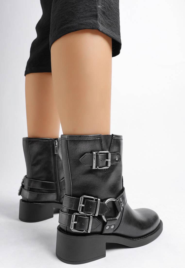 Caribou Harness Detail Biker Boots: Burgundy / US-7 / UK-5 / EU-38