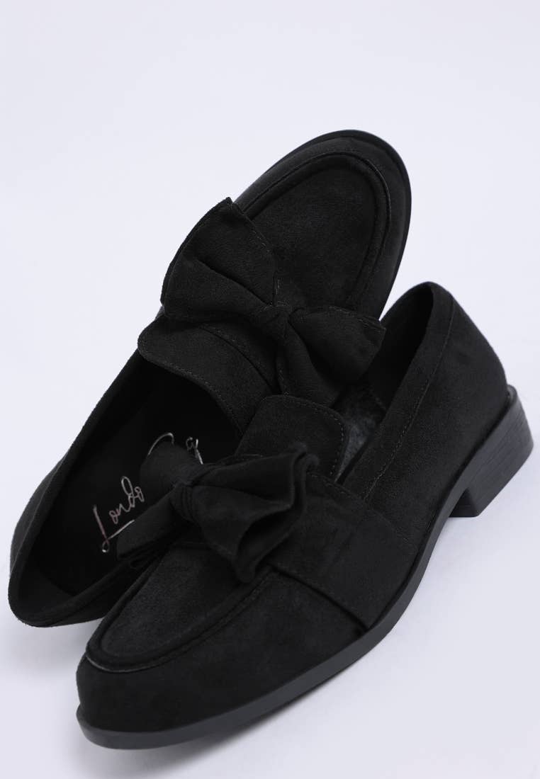 Havisham Bow Accent Heeled Loafers: Black / US-7 / UK-5 / EU-38