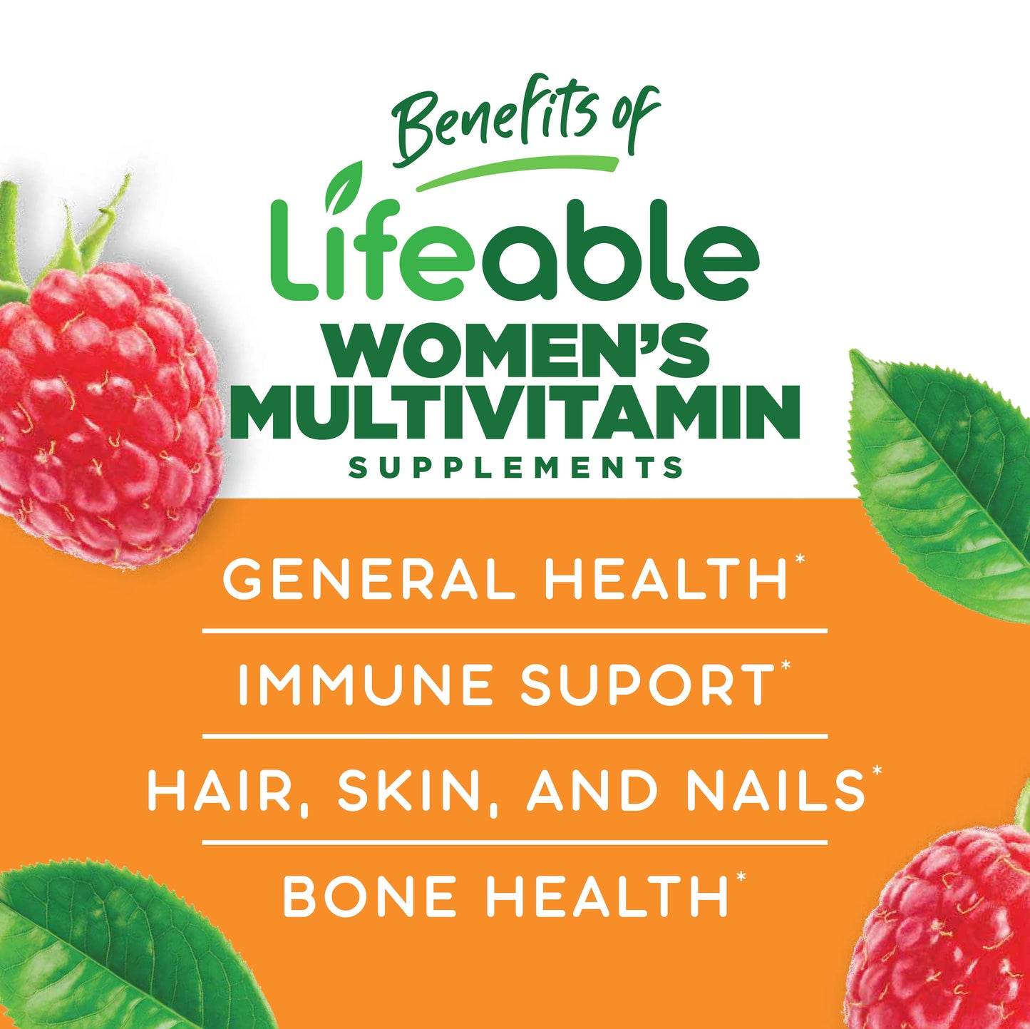 Lifeable Women's Multivitamin Gummies, Whole Body Health: Raspberry Flavor / 60 Gummies