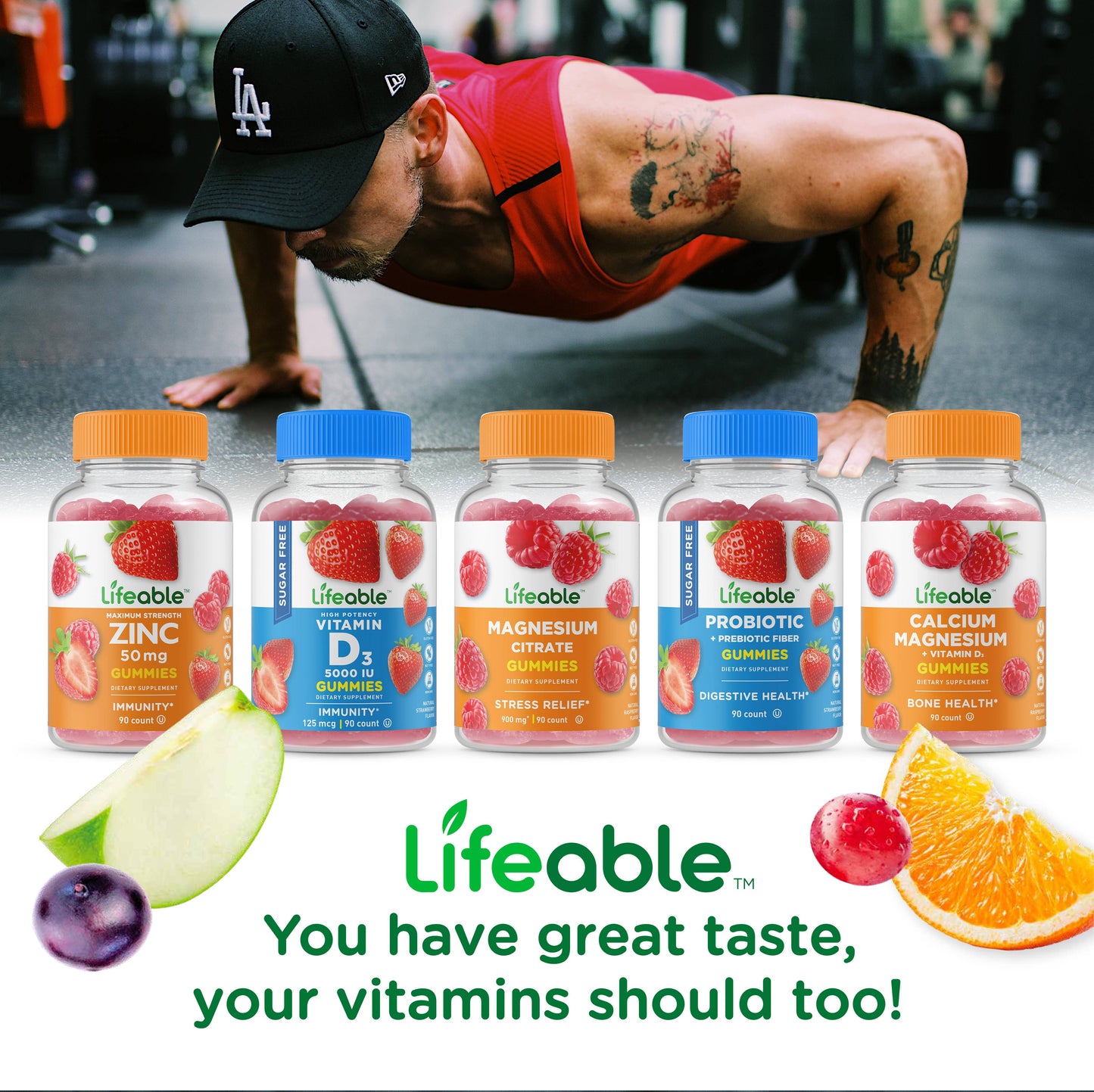 Lifeable Multivitamin for Men Gummies, Immunity & Digestion: Berry Flavor / 60 Gummies